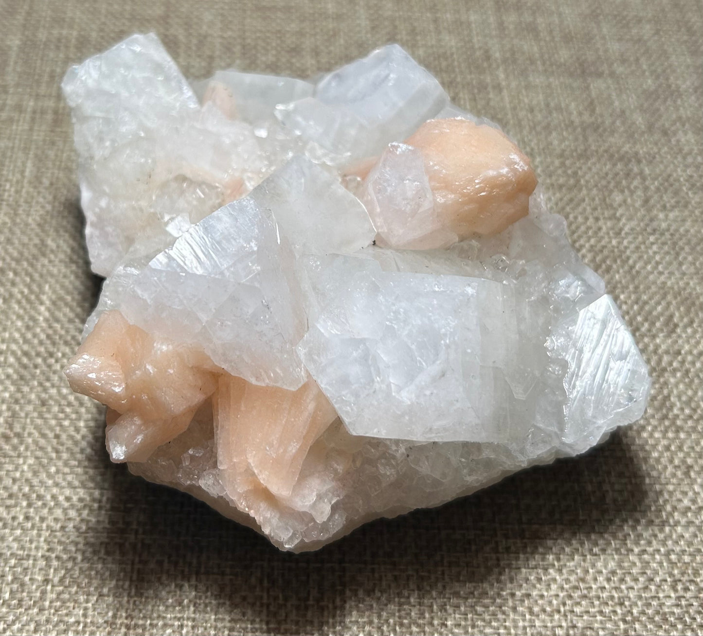 Apophyllite with Peach Stilbite for Intuition, Emotional Healing, and Calming Energy