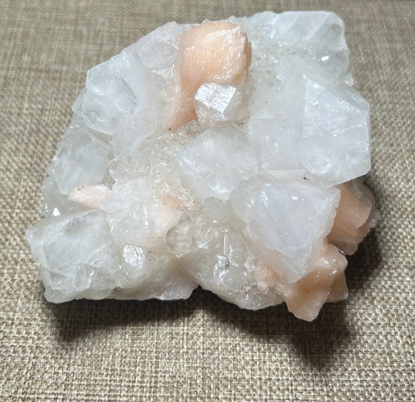 Apophyllite with Peach Stilbite for Intuition, Emotional Healing, and Calming Energy